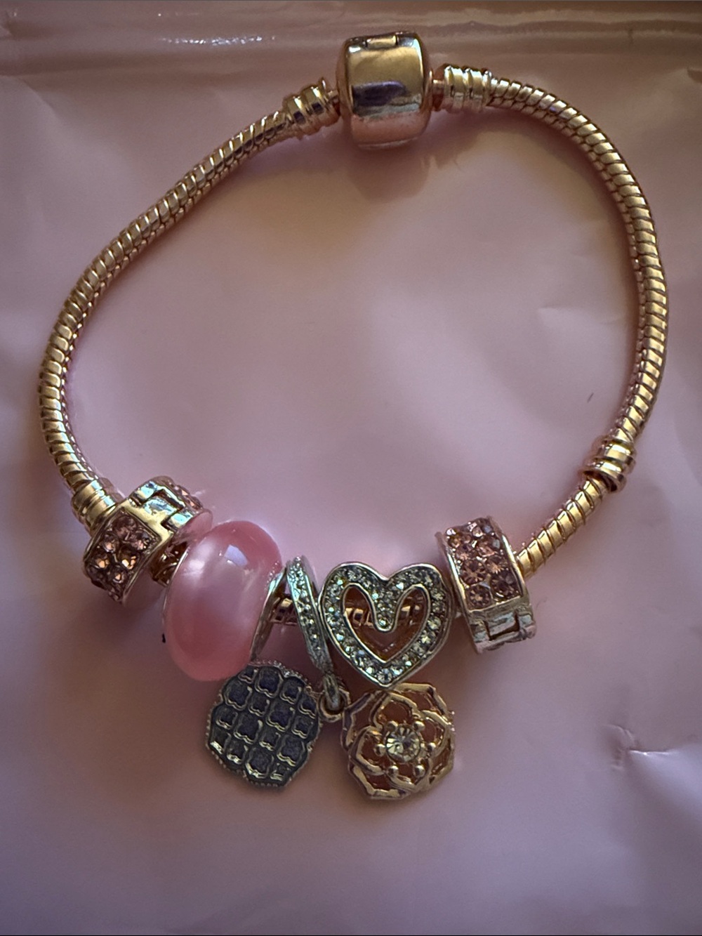 11 Pink & Silver Heart Charm Bracelet 💕✨